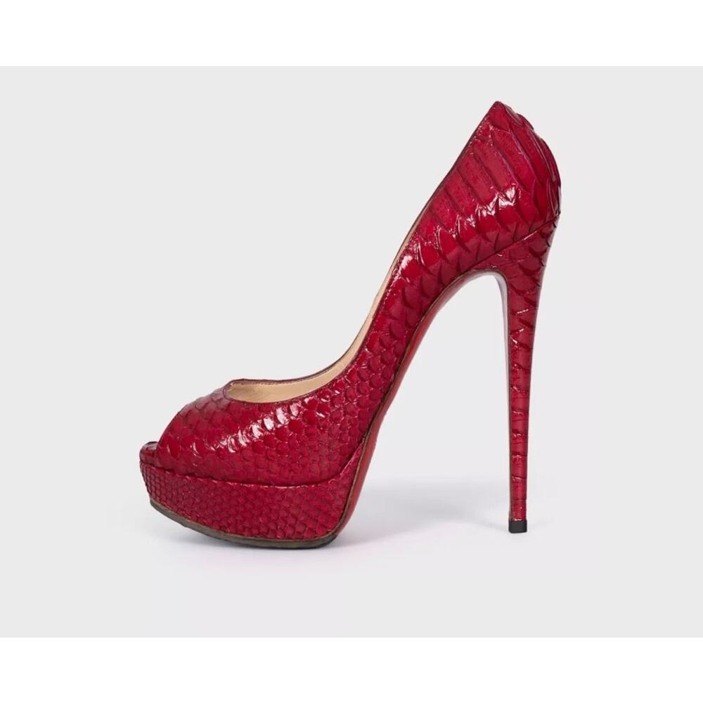 Christian Louboutin Red Python Peep-Toe Heels - S… - image 1